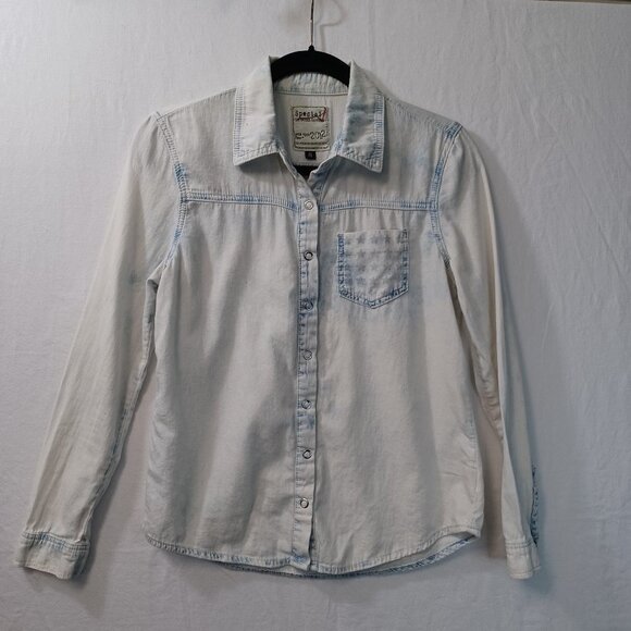 Special A Los Angeles Shirt Bleached Chambray Button Front Long Sleeve Womens Sm - Picture 1 of 9